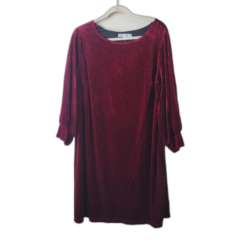Sandra Darren Burgundy Velvet Dress Bell Sleeve Size 16 Cocktail